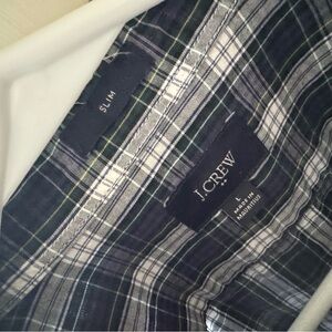 J. Crew Men's Plaid Shirt - Navy, White, Green